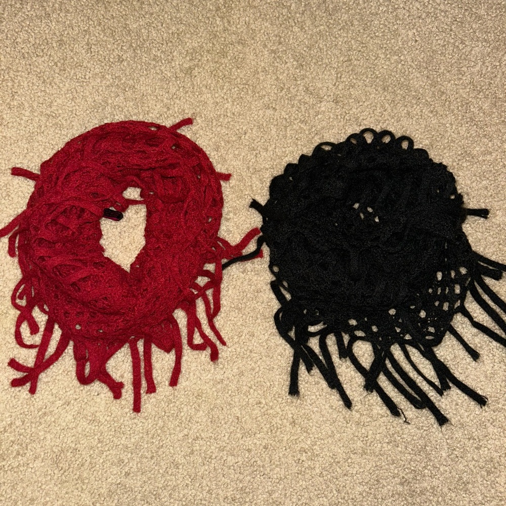 Red and Black Fringe Scarves